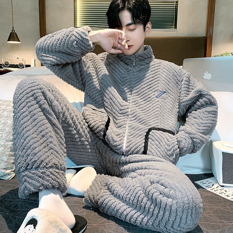 Dream High Collar Double Thick Zipper Windproof Warm Pyjamas Men สามารถสวมใส่ด้านนอก Loungewear ชุดค
