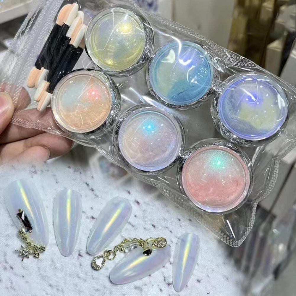 ชุดผงเล็บ - 6 สีสําหรับเล็บเงาและแวววาวเหมาะสําหรับเล็บ Diy และ Z7h3
