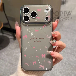 🔥POPPA 🔥เคสสำหรับ ไอโฟน 13 ลายโบว์สีชมพู สำหรับ เคสไอโฟน 11 17 13 15 16 14 12 Pro Max 15 16 14 Plus iPhone Air กันกระแทก