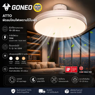 GONEO พัดลมโคมไฟเพดานไร้ใบพัด รุ่นATTO Bladeless Ceiling Fan With Light พัดลมโคมไฟ ปรับแสงได้ 3 ระดับ ขาว6500K คูลไวท...