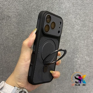 ใหม่คลาสสิกตาข่ายสีดํากระจายความร้อนขาตั้งแม่เหล็กเคสโทรศัพท์สําหรับiPhone 17 ProMax / 16/15/14/13/12 Pro Max 14/15/16 PlusปลอกMatteกันกระแทก