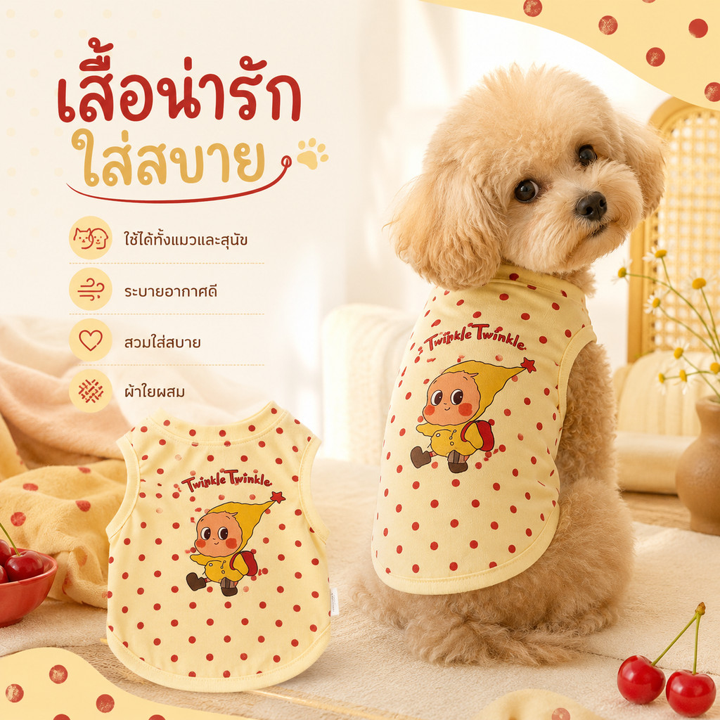 ห่านสีเหลืองลายจุดการ์ตูนคนดาวเสื้อกั๊กสัตว์เลี้ยงฤดูใบไม้ผลิฤดูร้อนบางนุ่มน่ารักสวมใส่