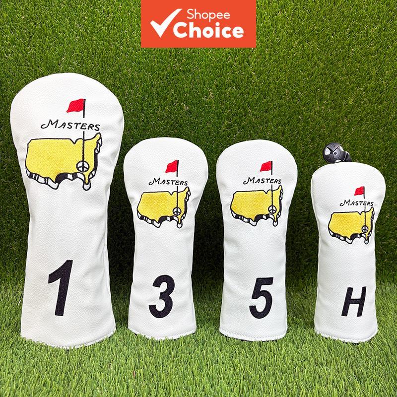 Masters White Golf Head Cover เย็บปักถักร้อยกันน้ํา Pu วัสดุ 1 3 5 H ชุดเสริม