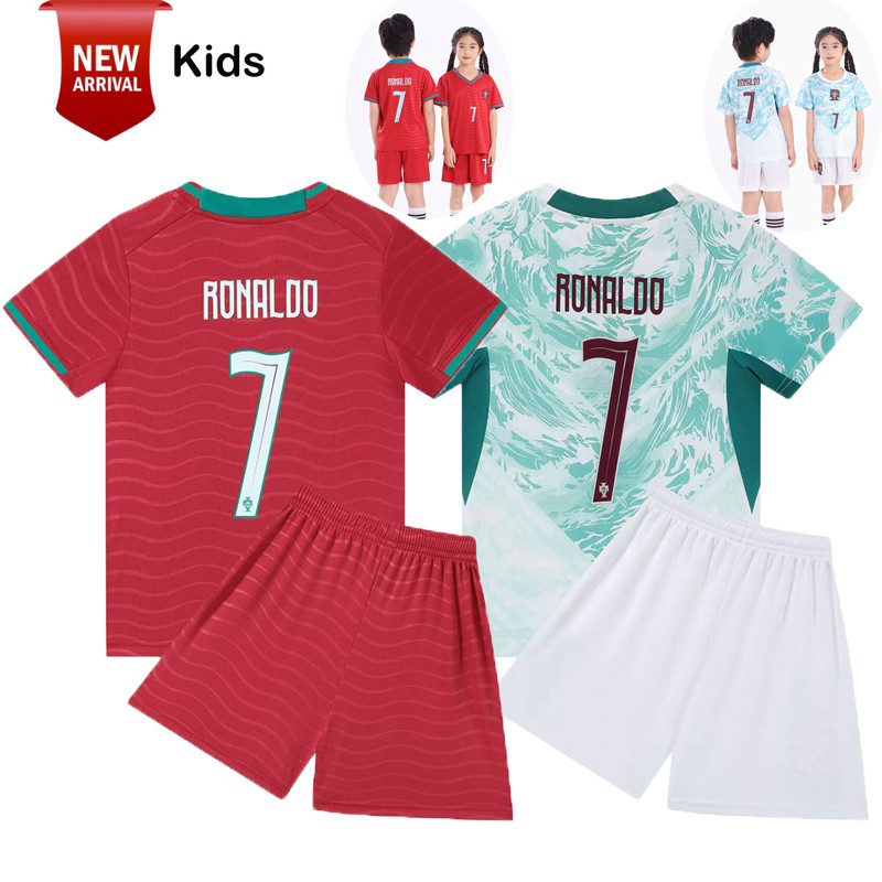 2026/27 Portugl Home/Away ชุดเสื้อฟุตบอลเด็ก NO.7 CR7 เสื้อฟุตบอล + กางเกงขาสั้นชุดสําหรับชายหญิงเด็ก