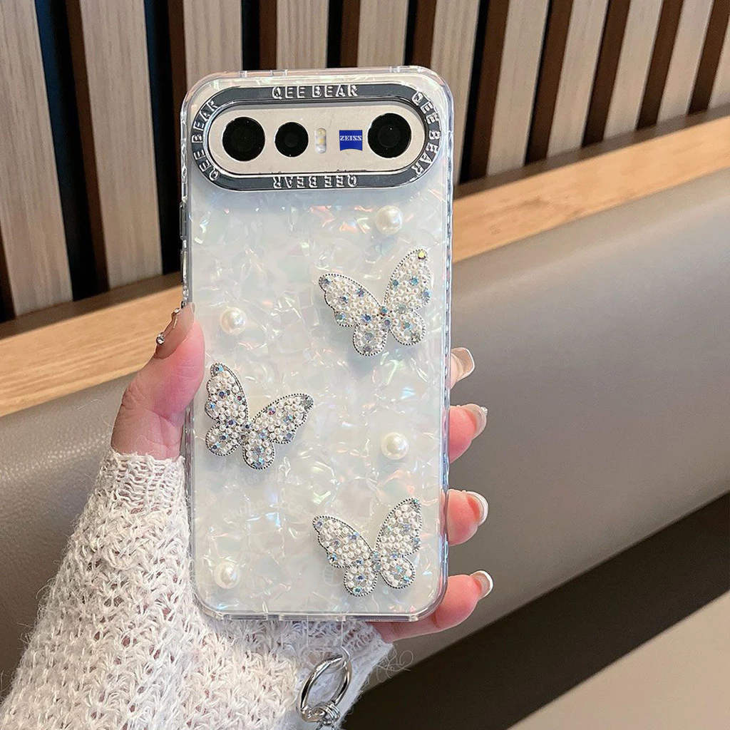 เคส Vivo X300FE X300 FE Case ลายฝาหอยมุกผีเสื้อวิบวับกันกระแทก พร้อมกรอบเลนส์โลหะ เคสหรูสำหรับผู้หญิง นักเรียน และสาวๆ