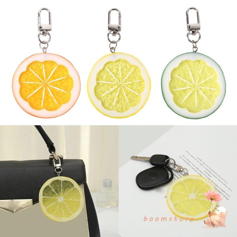 Boom Resin Lemon Key Charm จําลองผลไม้ Key Chain เครื่องประดับที่ไม่ซ้ํากัน Handmade