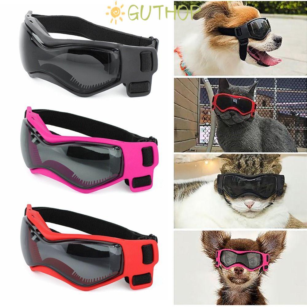 GUTHOP แมวสุนัขแว่นตาเย็น,ปรับซิลิคอน + PC + ไนลอนแว่นตาสัตว์เลี้ยง, Cool Windproof เชือกสัตว์เลี้ยง Photo Props Anti UV แว่นตากันแดดสัตว์เลี้ยงแมวสุนัข
