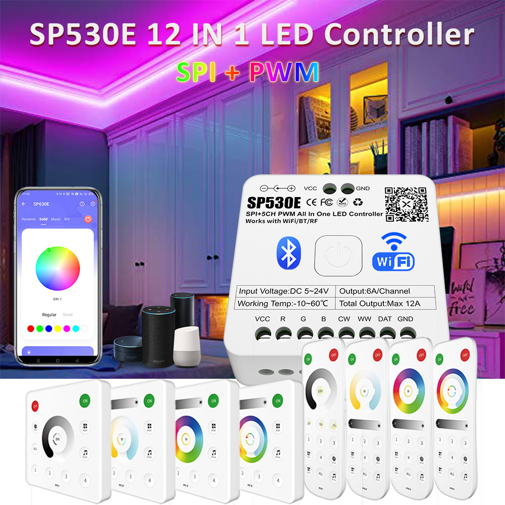 12in1 LED Controller SPI PWM 5CH Wifi บลูทูธ RF ระยะไกลสําหรับ WS2812B WS2811 IC Strip Light ทํางานร