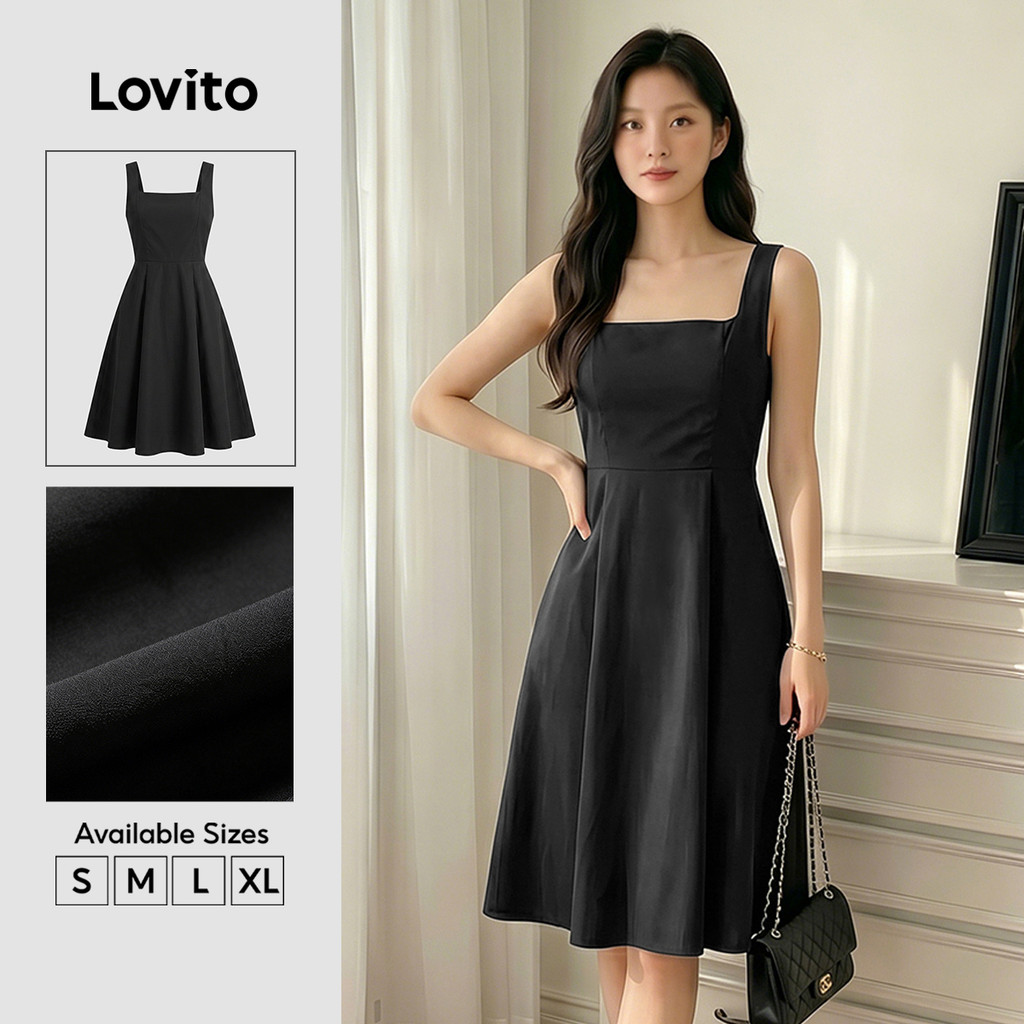 Lovito ชุดเดรส สีพื้น ดีไซน์เบสิก สไตล์หรูหรา สำหรับผู้หญิง L116MD003
