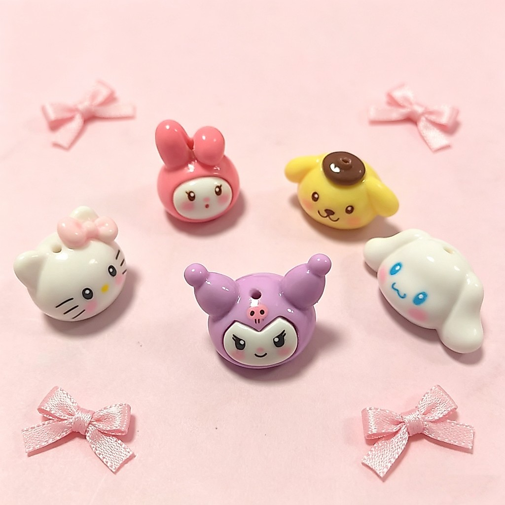 5ชิ้น3ง น่ารักการ์ตูนอะนิเมะแนวตั้งหลุมลูกปัดเรซิน ทําเอง ห่วงโซ่โทรศัพท์มือถือ,ลูกปัดปากกาพวงกุญแจ,อุปกรณ์เครื่องป