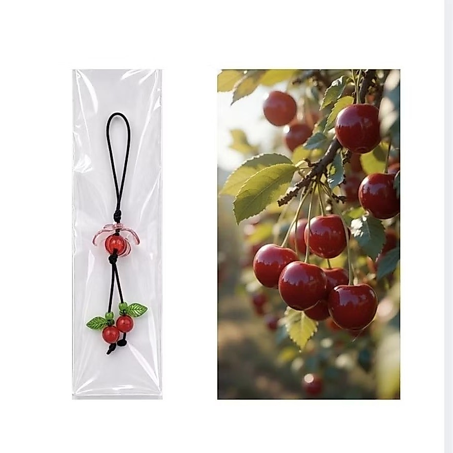 พร้อมส่ง !สายห้อยโทรศัพท์เชอร์รี่ 🍒 พวงกุญแจลูกปัด แฮนด์เมด