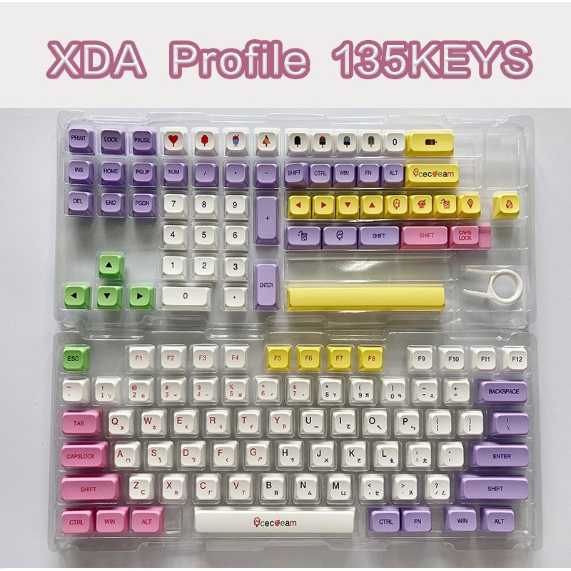 ไอศกรีม PBT Sublimation Mechanical Keyboard Cross Axis Keycap XDA Ball Cap ภาษาอังกฤษ Phonetic รัสเซ