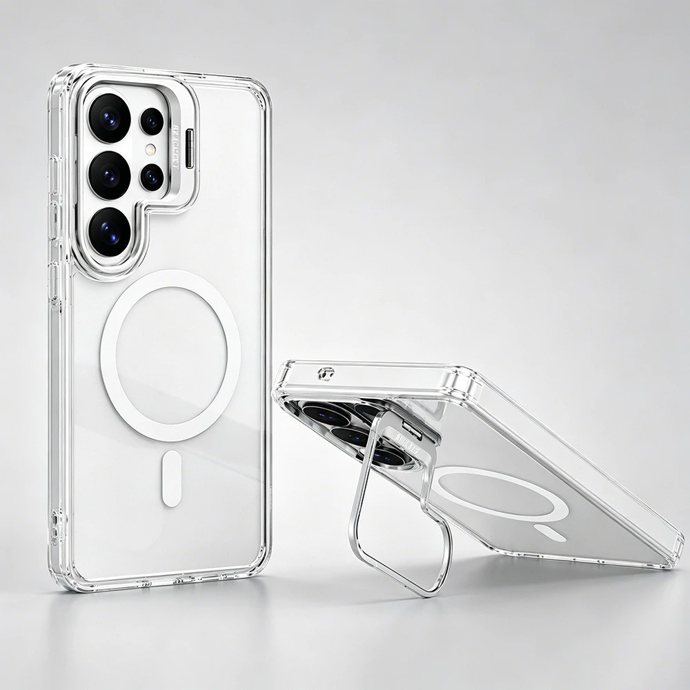 เคสป้องกันอะคริลิคใสแม่เหล็กเหมาะสําหรับ Samsung Galaxy S26 25 S24 S23 S22 Ultra Plus ชาร์จไร้สายที่เข้ากันได้, เคสป้องกันกันกระแทกพร้อมวงเล็บ