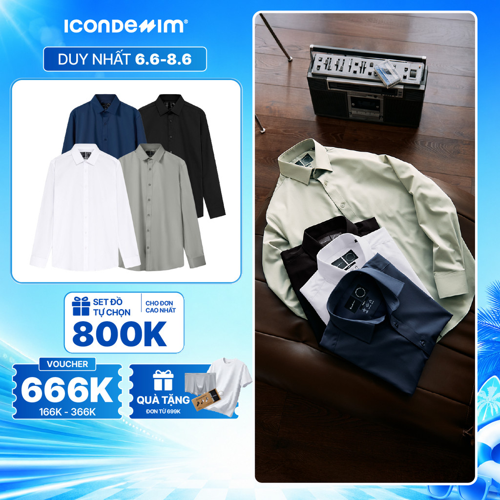 ICONDENIM เสื้อเชิ้ตแขนยาวผู้ชายคอปกเยอรมันน้ําหนักเบายืด Slim Form SPD0255