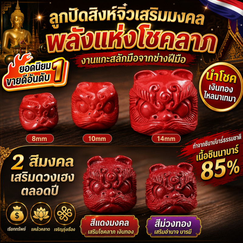 สิงโตกระจัดกระจายลูกปัดเดี่ยว DIY สร้อยข้อมือทำด้วยมือลูกปัด Cinnabar DIY