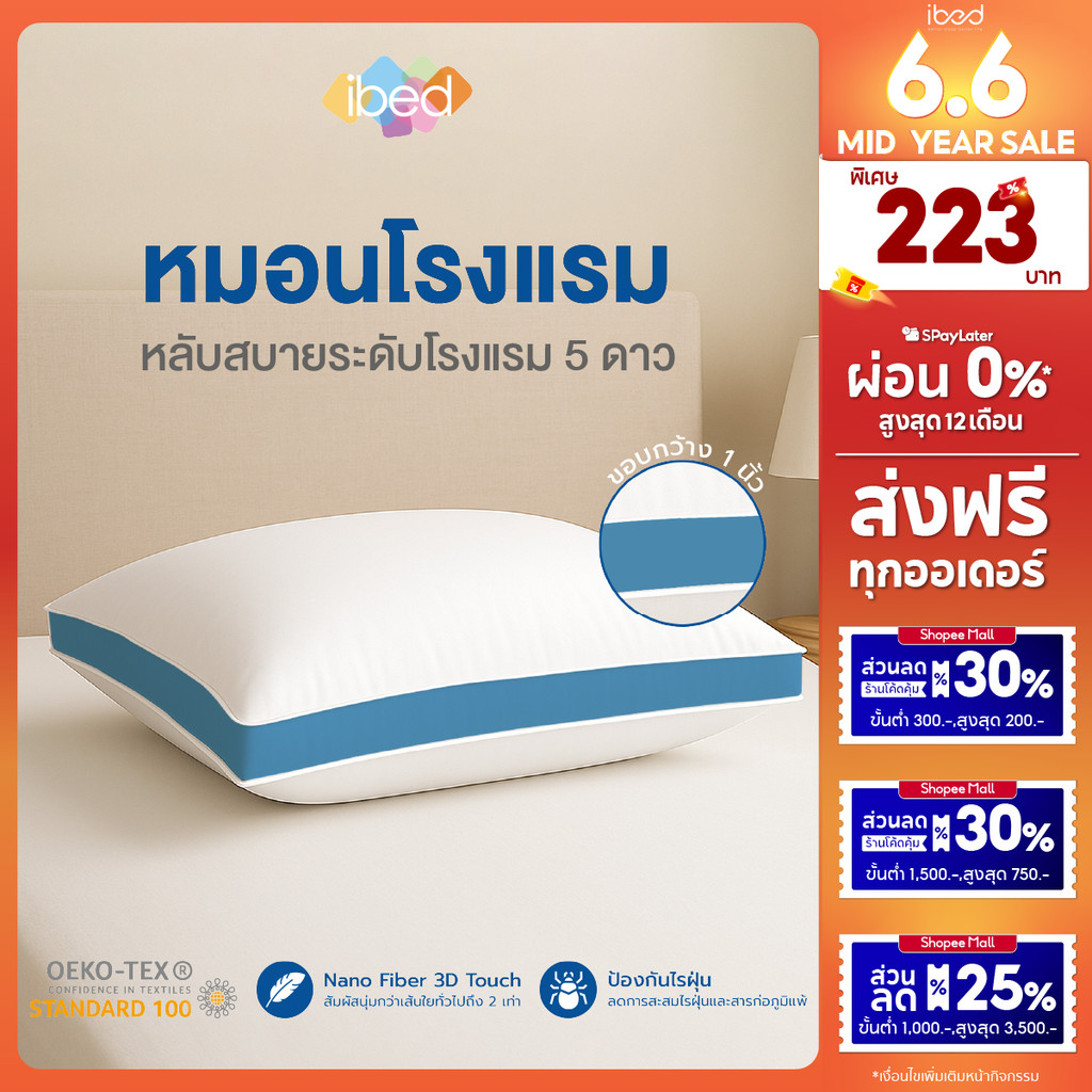 ibed หมอนหนุนโรงแรม Sof-touch สัมผัสนุ่มแบบ 3D รุ่น I และ II ป้องกันไรฝุ่น ซักเครื่องได้ หลับสบาย