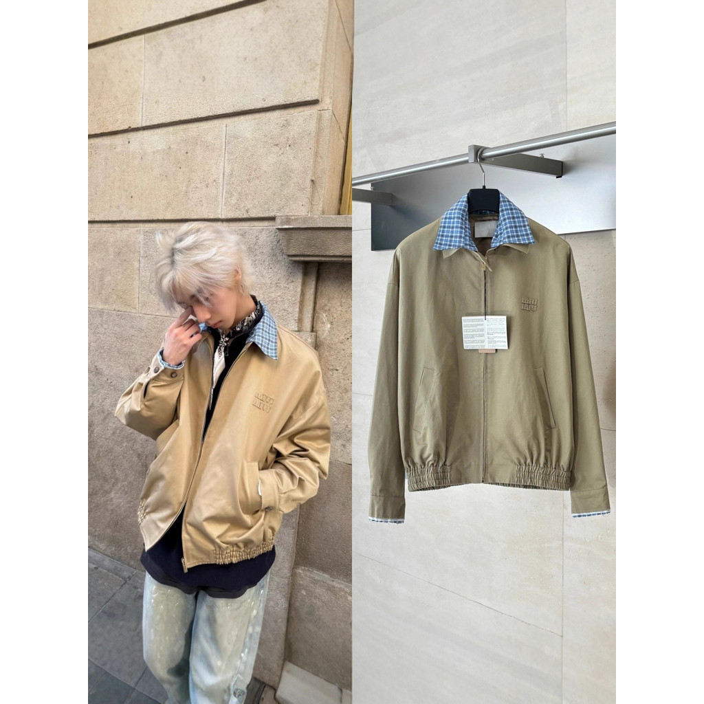 X6B0 Mi**iu Plaid faux two-piece jacket, same style as worn by male and female celebrities, trendy