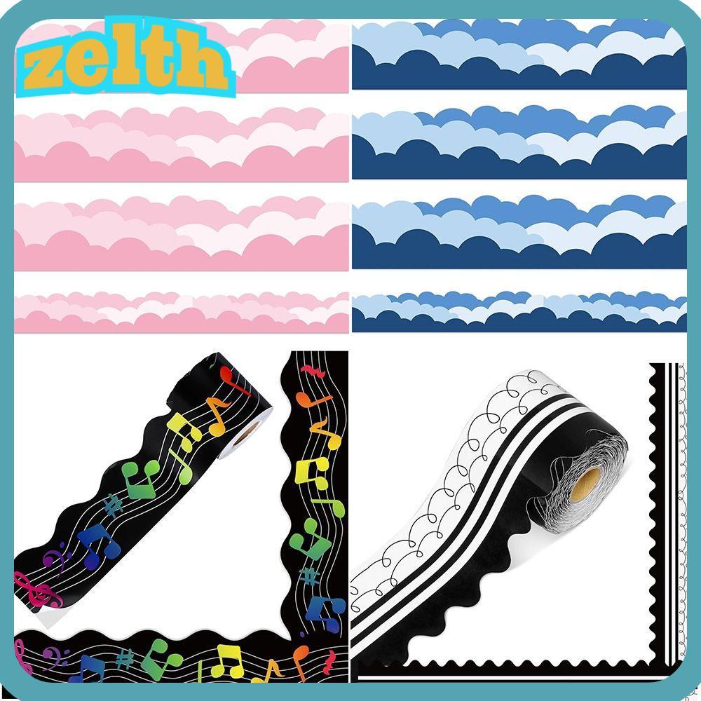 ZELTH Bulletin Board Border, DIY หยัก Trim Bulletin Board Trim, Self-Adhesive 5 M/ม้วน Back-to-School Decor กระดานดําสติกเกอร์ตกแต่งสําหรับห้องเรียนตกแต่ง