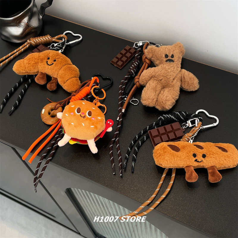 Bag Accessories Bag Charm Keychain Croissant Hamburg Furry Doll Bag Hanger Chain Friend Gift Idea