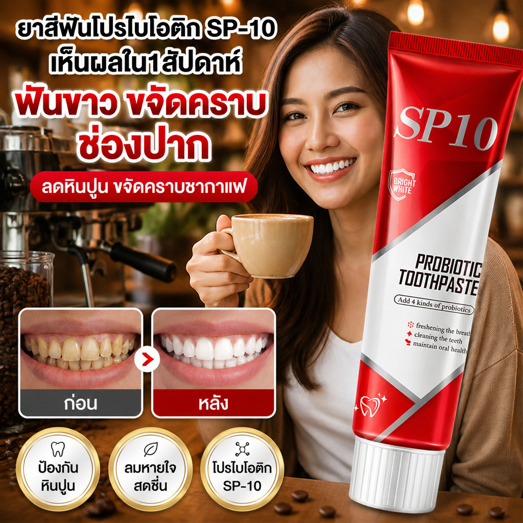 [ยาสีฟันโปรไบโอติก SP-10 เห็นผลใน1สัปดาห์ ] ฟันขาว ขจัดคราบ ช่องปาก ยาสีฟัน ยาสีฟันขจัดคราบชากาแฟ ยาสีฟันป้องกันหินปูน