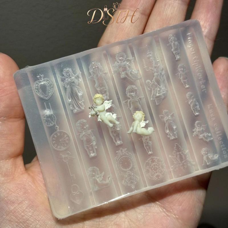 DSTH Angel Clo 3D ซิลิโคนเล็บแม่พิมพ์หัวใจ Lo เล็บแม่แบบ DIY ตกแต่งเล็บปั๊มแผ่นออกแบบเครื่องมือร้อน