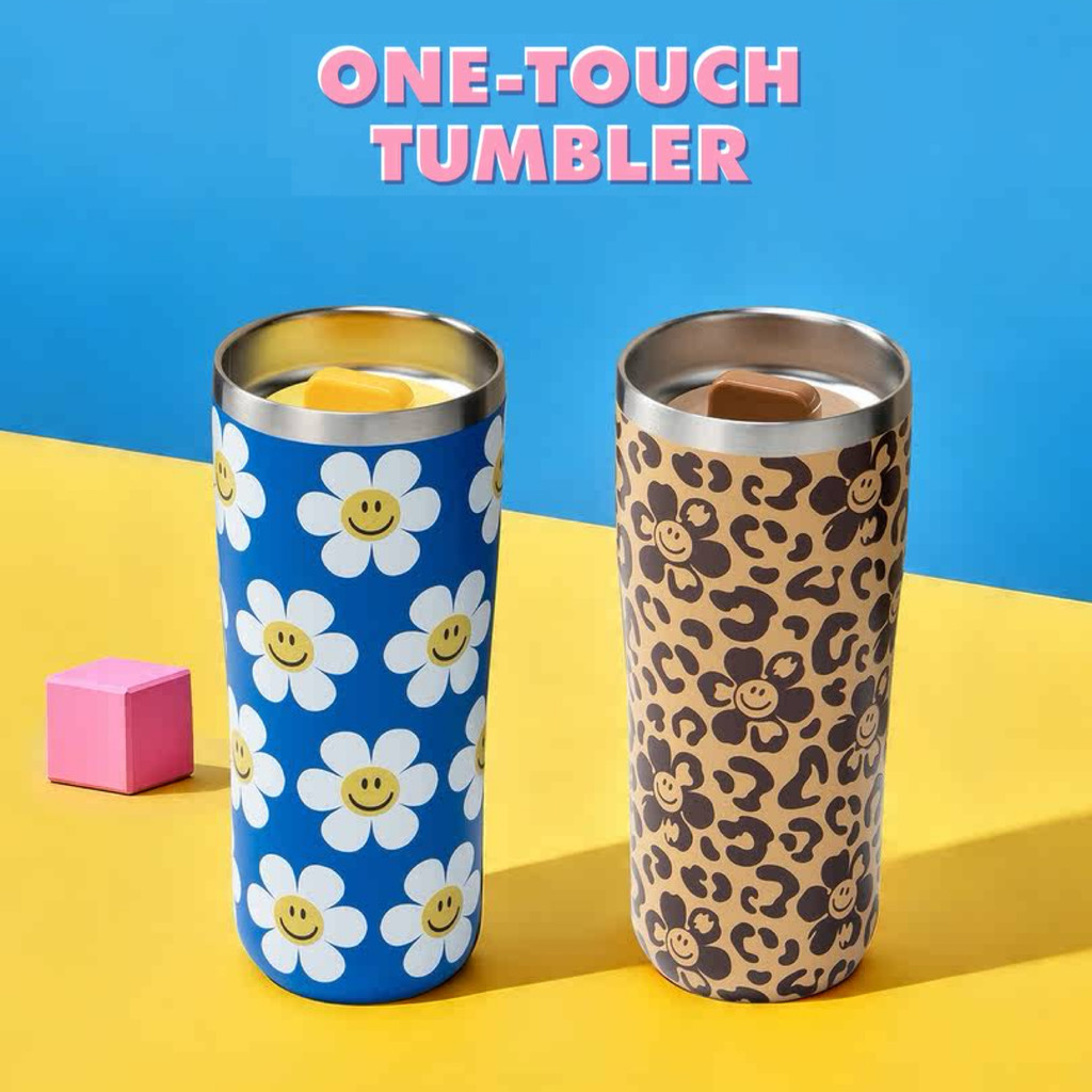 Glasslock x Wiggle One Touch Tumbler แก้วเก็บอุณหภูมิ แบบปุ่มกด 480ml
