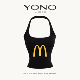 (พร้อมส่ง24ชม.) halter top เสื้อคล้องคอสีแดง ผู้หญิง ทรงเข้ารูป เซ็กซี่ y2k ลายโค้งตัวอักษร ใส่เที่ยวได้