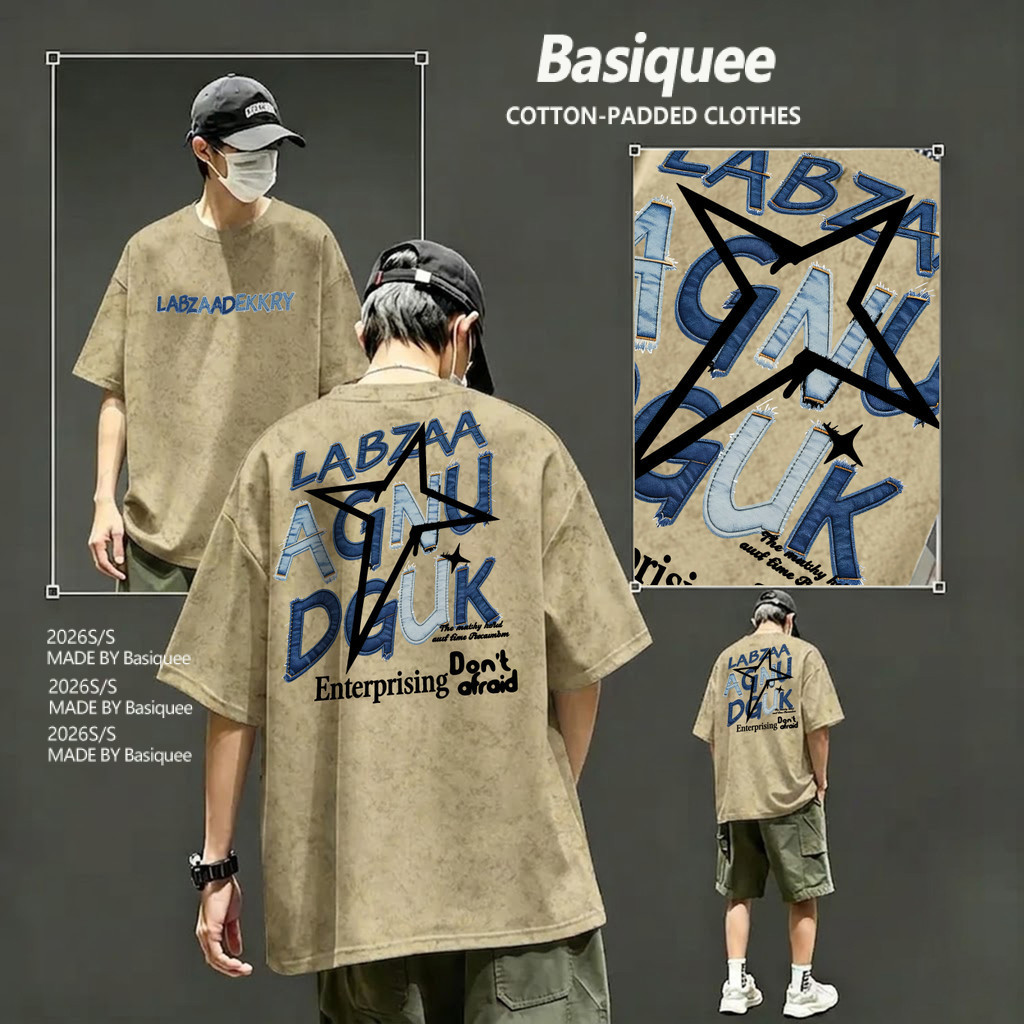 Basi💥เสื้อผู้ชาย เสื้อยืด oversize เสื้อฟอก วินเทจ สตรีท เกรดพรีเมียม เสื้อคอตตอน ไม่หดตัว ใส่สบาย ลาย "LABZAA"