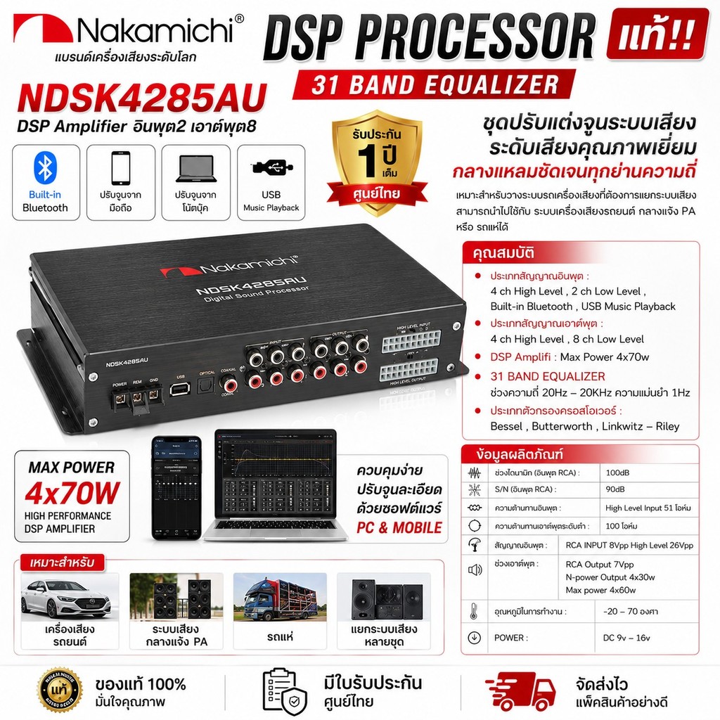 🎧 อัปเกรดเสียงรถให้เพราะขึ้นทันที! NAKAMICHI DSP PROCESSOR รุ่น NDSK4285AU ของแท้ พร้อมประกัน