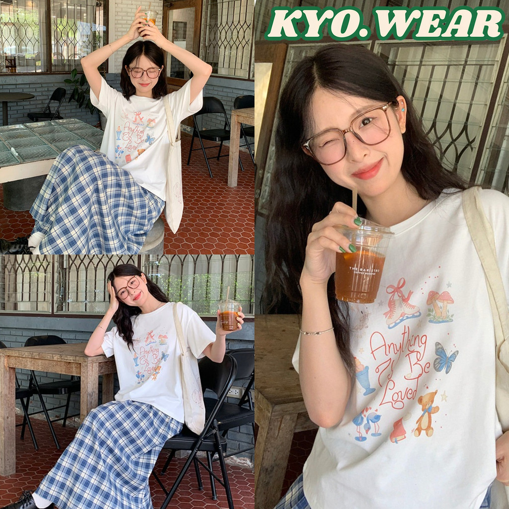 KYO ✨【ส่งจากไทย】สื้อยืด oversize เสื้อแฟชั่น เกาหลี สตรีท ใส่สบาย โคตรนุ่ม ผ้าคอตตอน100% ลาย "ANYTHING"