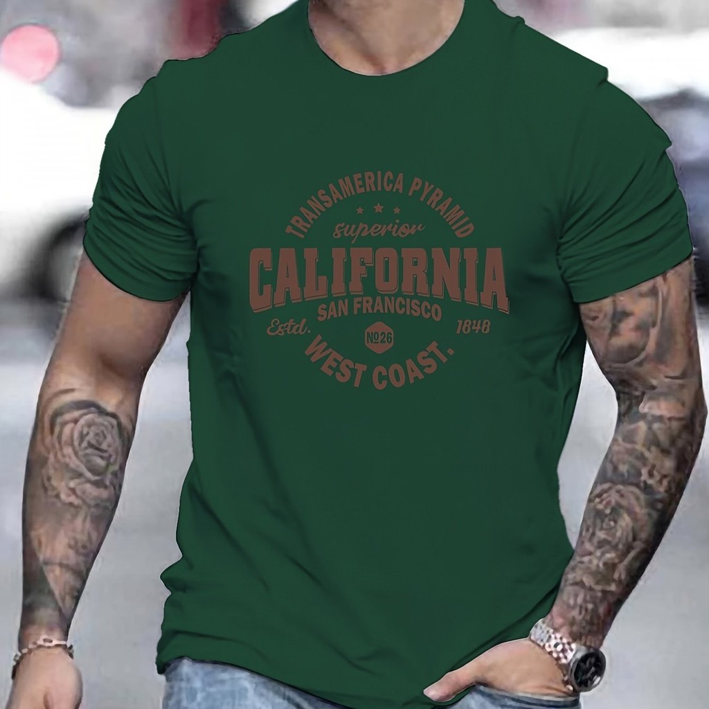3D การพิมพ์แฟชั่นผู้ชายฤดูร้อนสบายๆกีฬาหลวม Fit California West Coast พิมพ์รอบคอแขนสั้น y2kMens เสื้