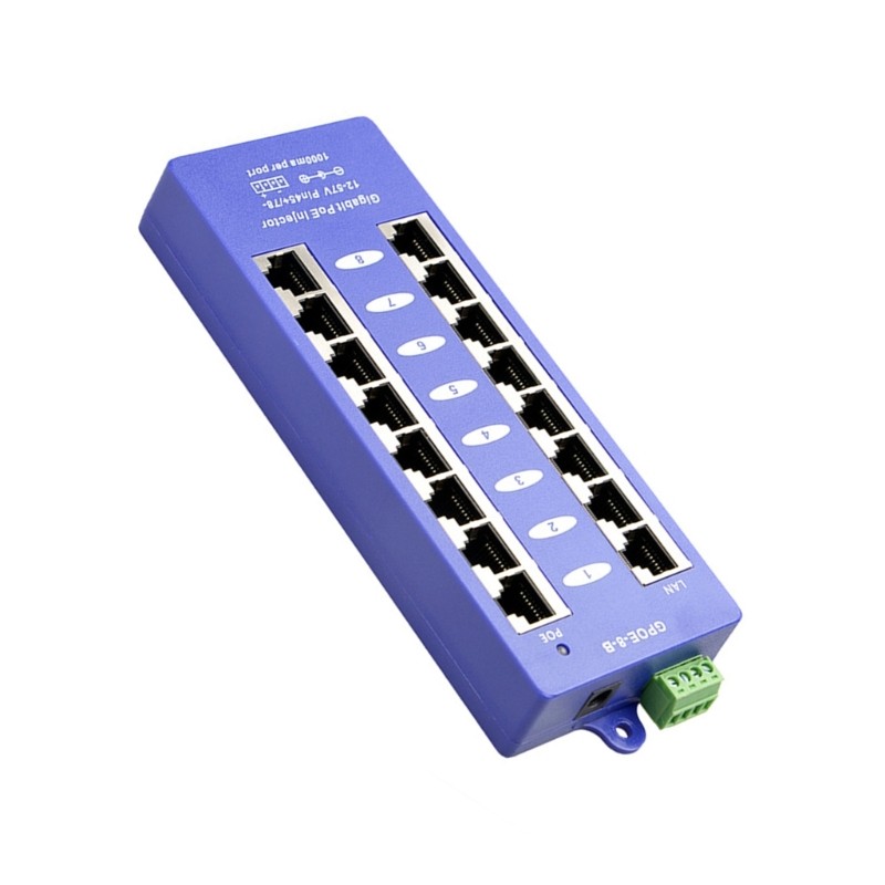 QJ Efficient 8 Port Gigabit Poe Wall Injector ให้พลังที่ปลอดภัยจัดส่ง 180 มม.