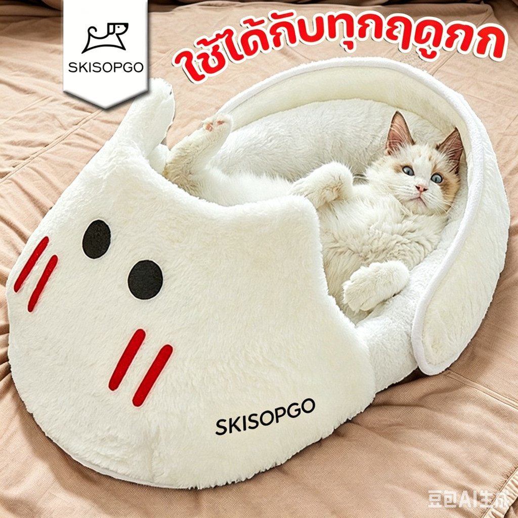 SKISOPGO ที่นอนสัตว์เลี้ยง ที่นอนแมว ที่นอนสุนัข สไตล์รองเท้าแตะ อุ่น ใช้ได้กับทุกฤดูกาล น่ารัก