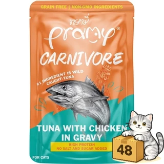 ( ยกลัง 48 ซอง ) Pramy Carnivore อาหารเปียกแมว Gluten Free กลูเต็นฟรี เปียกแมว สูตรโปรตีน