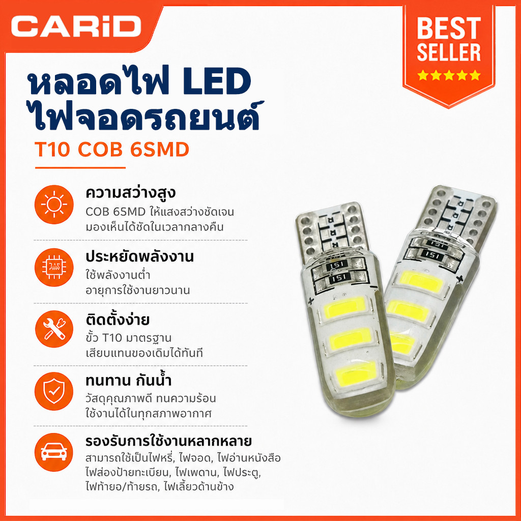 CARiD 1ชิ้น ไฟส่องป้ายทะเบียน T10/W5W LED ไฟส่องป้ายทะเบียน มีหลายสีให้เลือก DC 12V มาใหม่ ไฟหรี่