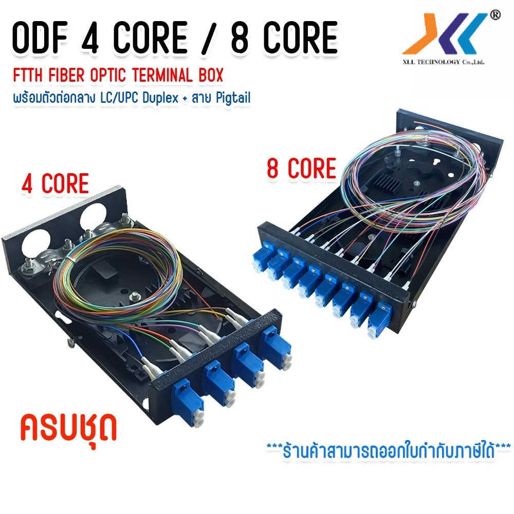 ODF 4 Core / 8 Core FTTH Fiber Optic Terminal Box พร้อมหัวต่อกลาง LC/UPC Duplex + สาย Pigtail ครบชุด