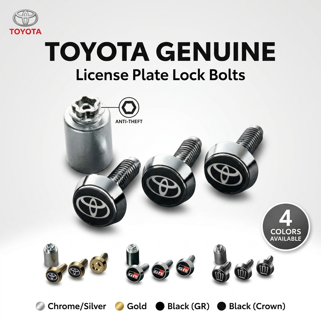 Toyota Genuine Lock Bolts for License Plates - Gold, GR Logo, Crown Logo, and Toyota Logo Options