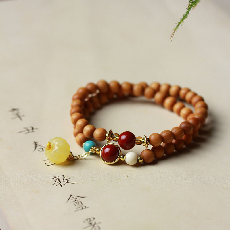 เสิ่นหัว วัสดุ ยาโบ สร้อยข้อมือหญิง เหวินหว่าน พุทธลูกปัดวงกลมคู่สร้อยข้อมือสร้างสรรค์ไม้ลูกประคําลูกปัดสร้อยข้อมือไม้จันทน์ศิลปะเครื่อ RLYY