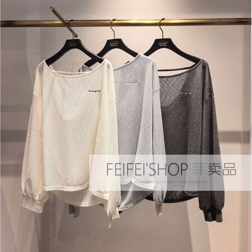 MOUSSY 2026 ฤดูใบไม้ผลิสไตล์เคาน์เตอร์ของแท้ One-Line คอหลวมเสื้อยืดแขนยาว 028JSA90-1021 498