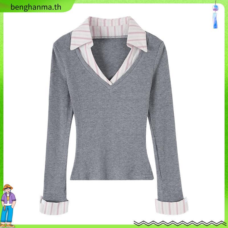Bemingtop1092(S-2XL)-BMG Layered Top - เสื้อแขนยาวดีไซน์ 2 เลเยอร์ ดีเทลโลโก้ BMG ที่อก