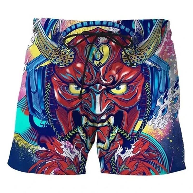 Vintage ญี่ปุ่น Tattoo Mask 3D พิมพ์กางเกงขาสั้นชายหาดผู้ชายผู้หญิงฤดูร้อนสบายๆ Swimtrunks Surfing B