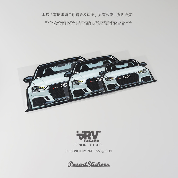 PRV Original 2019DreamCAR Series RS3 สติ๊กเกอร์ติดรถยนต์สะท้อนแสงสามเหลี่ยมกระจกหน้าต่างด้านหลังถังน