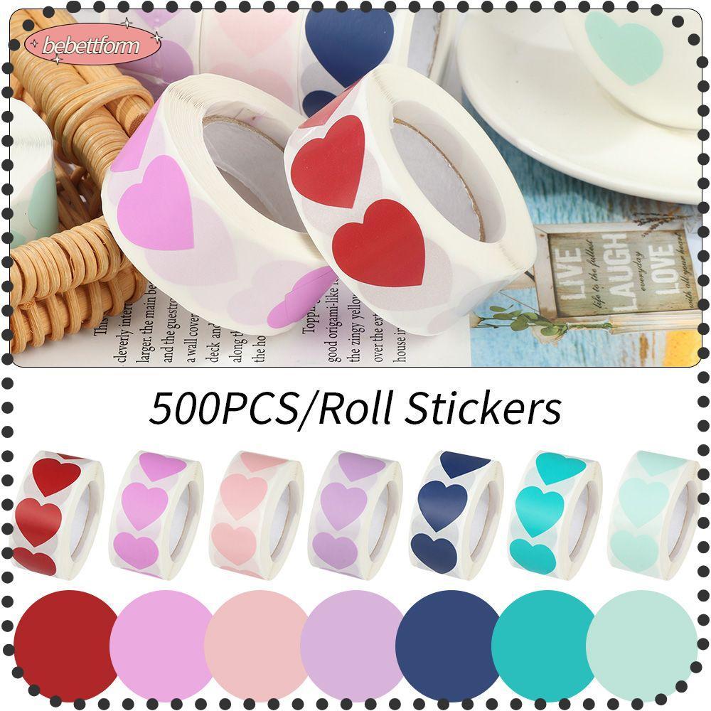 BEBETTKISS 500 ชิ้น Love Heart Shaped Stationery อุปกรณ์งานเลี้ยงวันเกิด สติ๊กเกอร์บรรจุภัณฑ์ของขวัญ