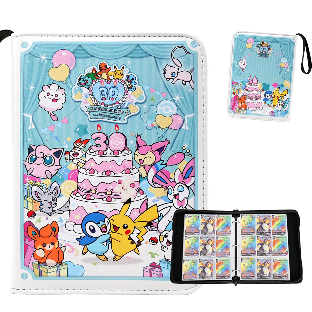 ใหม่ Pokémon 30th Anniversary Card Book PTCG Card Storage Book Pokémon Card Collection Book Zipper C