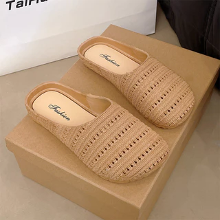👡 รองเท้าแตะครึ่งแผ่นพื้นหนาทึบโบฮีเมียน 2025 ทรงเบียร์เนอร์ สวมใส่สบาย ใส่ได้ทันทีเหมาะผู้หญิงสีสวยส่งไว
