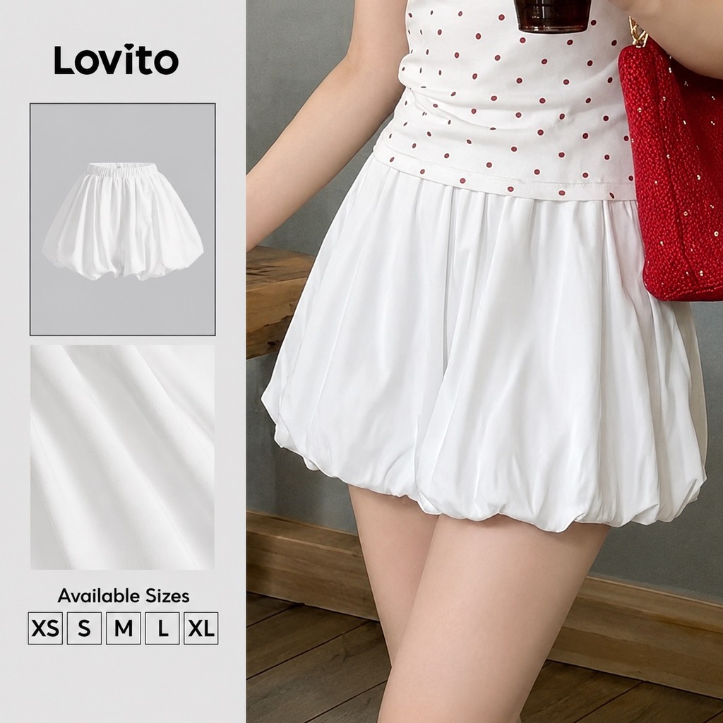 Lovito กางเกงขาสั้นแคชชวลทรงหลวมผูกโบว์ สำหรับผู้หญิง L93AD024