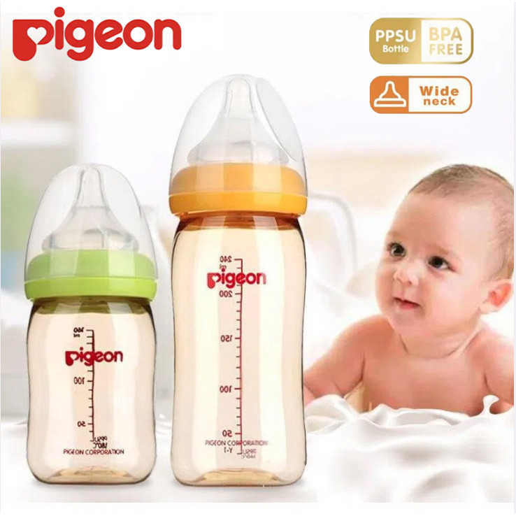Pigeon ขวดนมคอกว้าง PPSU ขวดนม Botol Susu Bayi จุกนมใส่เด็กทารกแรกเกิด Anti-colic 奶嘴 bottle