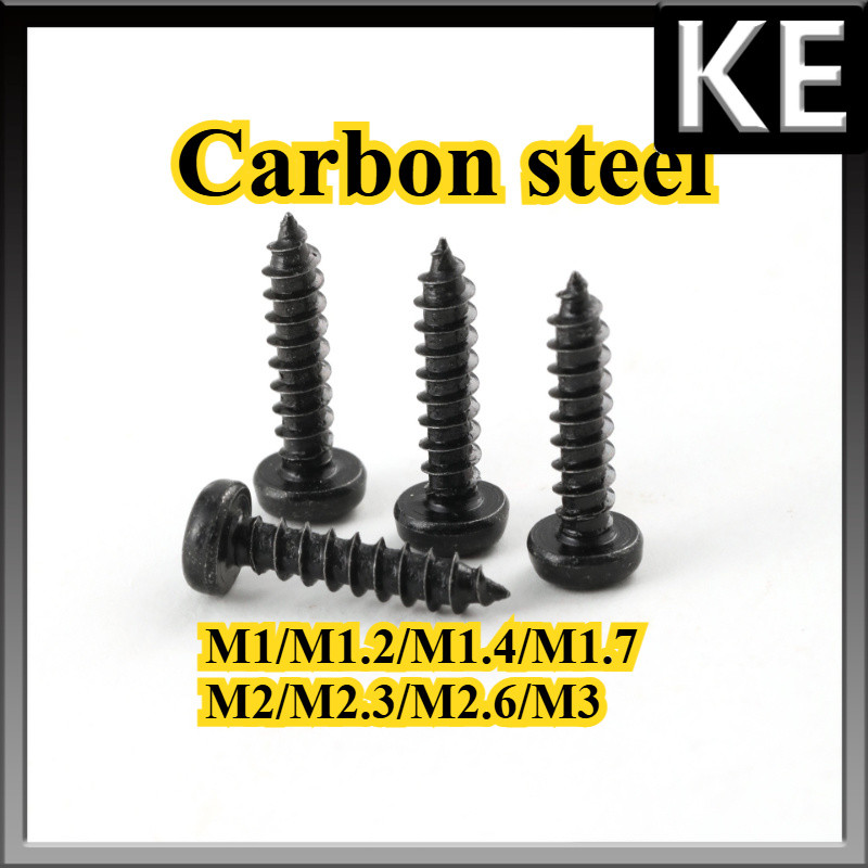 สีดำ น็อต สกรู หัวกลม แฉก P+ สแตนเลส 304 เกลียวปล่อย / black Pan Head Phillip Tapping Screw M1/M1.2/M1.4/M1.7/M2/M2.3/M2.6/M3 KE-FASTENER
