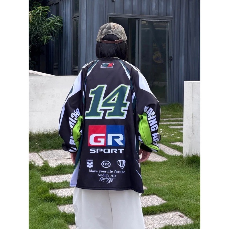 SUIKONE ซุยโคเนะ เสื้อยืดแขนยาวชุดแข่งอเมริกันแบรนด์อินเทรนด์คู่สไตล์เป็นกลาง — صورة 5