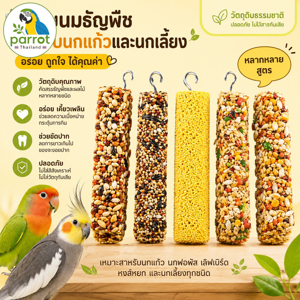 parrot.thailand [พร้อมส่ง] ขนมนกแก้ว ขนมแท่งธัญพืช ขัดฟัน ขัดปากนก ลดความเบื่อหน่าย สำหรับนกทุกสายพันธุ์